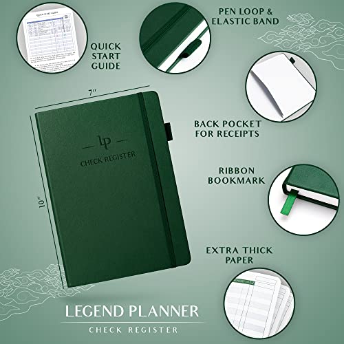 Legend Check Register for Personal Checkbook, Ledger Book, Dark Green