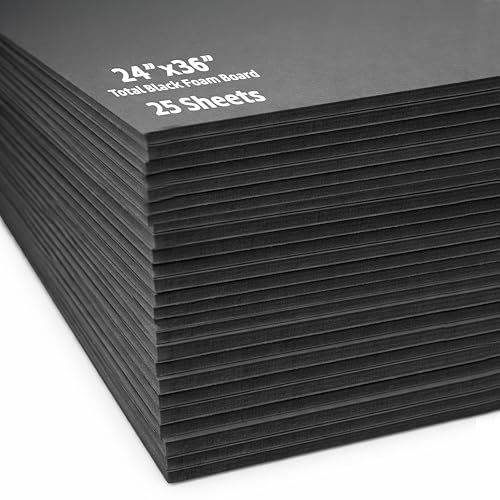 Flipside Products Total Black Foam Board 24” x 36” - Premium Double-Sided with Black Core, 3/16" Thick - Photography Mounting, Art Projects, Presentations, Display & Signage – Pack of 25