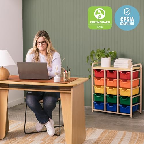 ECR4Kids 15-Bin Mobile Organizer with Shelf, Removable Bins, Sand/Assorted