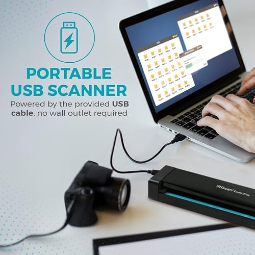 IRIScan Executive 4 Pro Black Portable Duplex Scanner, 8 PPM USB Document and Receipt Scanner for Windows, Readiris PDF Included