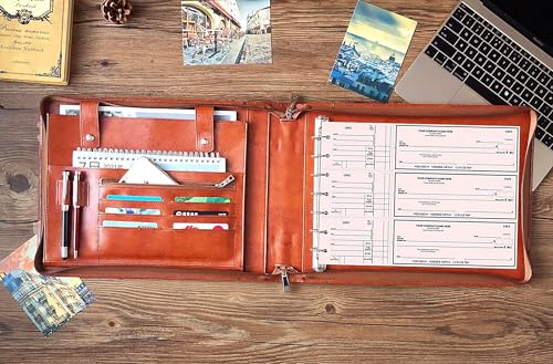 Business Check Book 7 Ring Binder, Microfiber Leather Portfolio for 3-Up Business Size Checks, 600 Checks Capacity for 9 x 13 inch Sheets, Vegan Leather Checkbook Holder