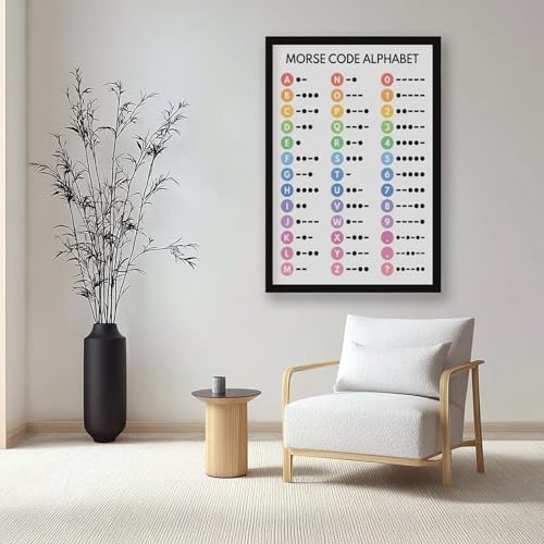 wangpaihui MORSE CODE POSTER Morse Alphabet Chart for Homeschool Classroom Poster Educational Canvas for Classroom School Therapy Room Black Frame24 L X 36" W