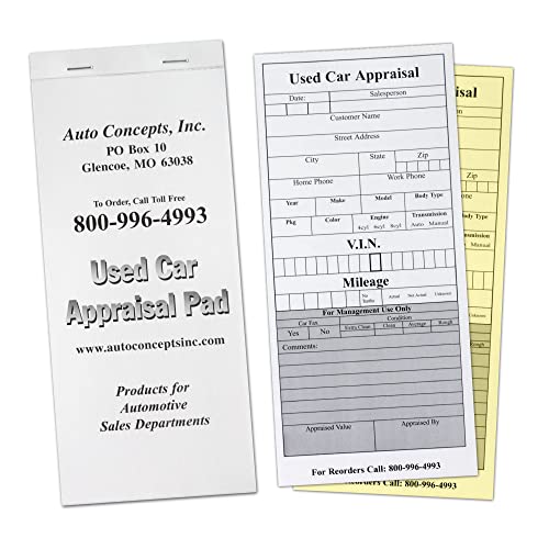 Used Car Appraisal Pad - Extremely user friendly, VIN chart included. 45 Duplicate Carbonless Sheets per Pad (5)
