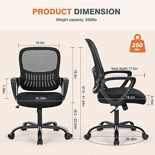 Sweetcrispy Home Office Chair, Mesh Office Chair, Lumbar Support, Black