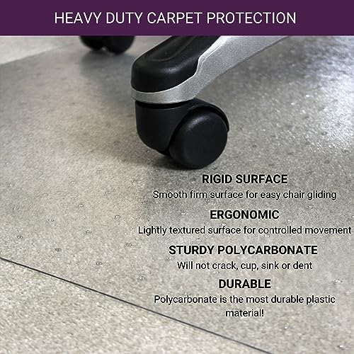 Marvelux Thick Polycarbonate Chair Mat for Plush Pile Carpets, 48” x 60”