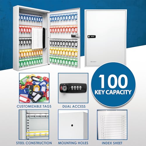 winbest Barska Steel 100 Key Safe Cabinet with Combination and Key Lock Box, Grey