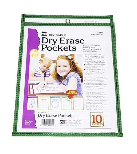 Charles Leonard, Dry Erase Pocket Class Pack, 30 Sets of: Pockets, Cloths and Markers, Pocket Style, Bullet Tip, Black (29190)