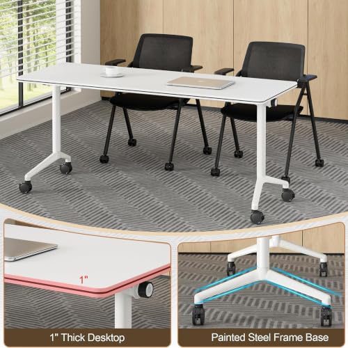 UZZUR Folding Conference Room Table Training Tables (White, 1 Photos)