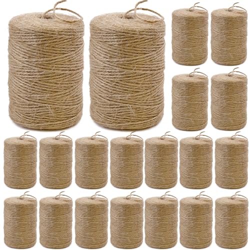 PerkDecor 20Pack 2mm Natural Jute Twine String 16000 Feet Long Twine String for Crafting Gardening Gift Wrapping Macrame DIY Home Decor (Brown-800Feet/Roll)