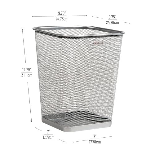 Mind Reader Mesh Trash Can, Square Wastebasket for Office or Home, 5 Gallon Capacity, Metal Mesh, Set of 2, Silver