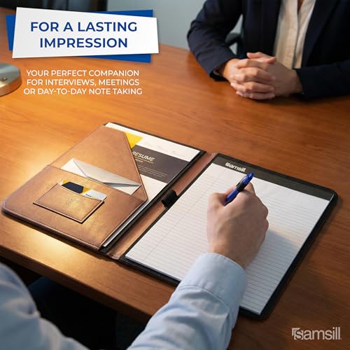 Samsill Contrast Stitch Leather Padfolio and Business Portfolio for Men and Women, Resume/Document Organizer with Writing Pad, Tan