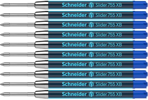 Schneider Slider 755 XB (Extra Broad) Ballpoint Pen Refill, 1.4 mm, ISO Format G2, Blue Ink, Box of 10 Refills (175503)