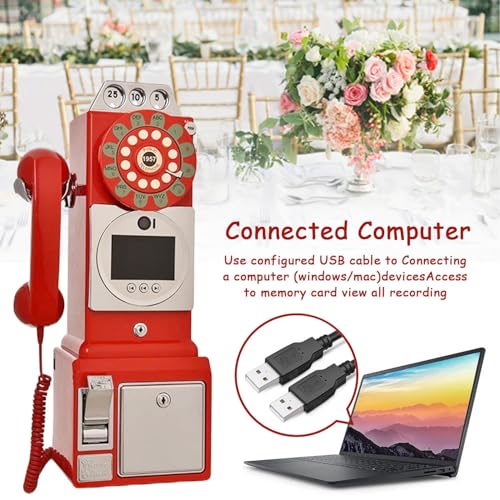 AUTUMFLATGAO Wedding Party Audio Guest Book Wedding Phone, 1080p HD Leave a Video Message Phone, Retro Telephone Booth Model, Audio Guestbook Phone, Preserve Your Special Occasions,Black-64GB