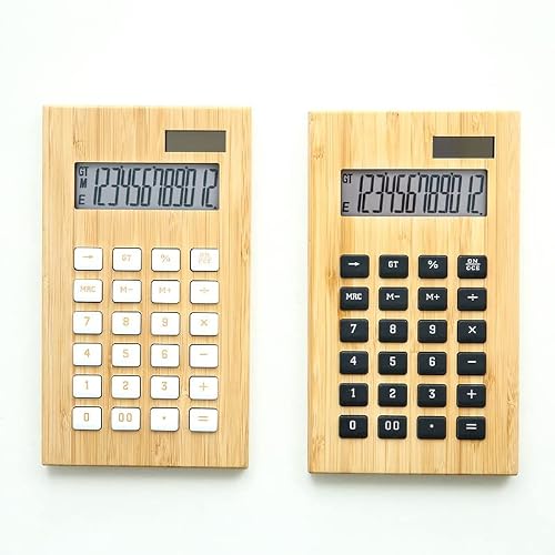 TEOYETTSF Solar Calculator 12-Digit Display Large Screen and Wood Calculator Student Financial Desktop Office Learning Computer(E)