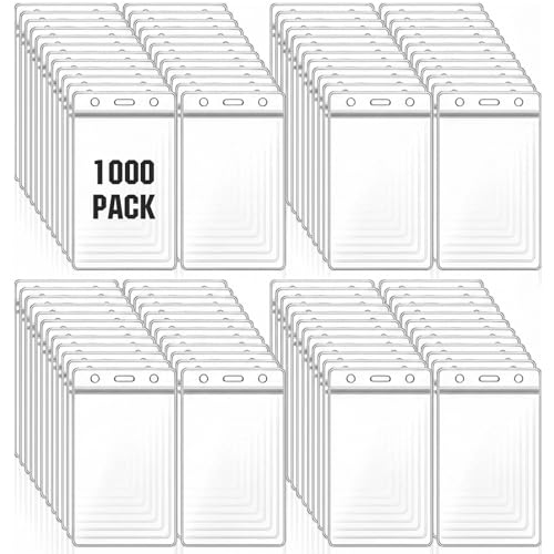 1000 Pack Double-Sided ID Badge Holder, Resealable Safe Waterproof ID/Badge Holder Case, 2.5x3.5in for Office, Driver's Licenses Passes