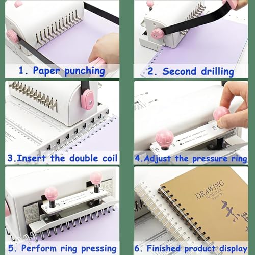 Vdniduir Wire Binding Machine - 20 Sheet Punch Capacity, Adjustable Pressure Ring & Extended Ruler for Professional Notebooks, Cards & Document Binding