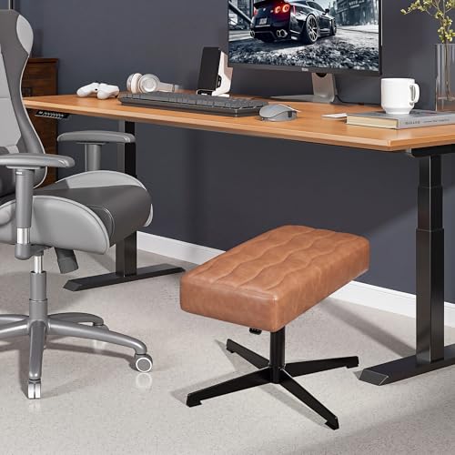 VECELO Under Desk Footrest, PU Ergonomic Foot Rest with Comfort Padding, Height Adjustable for Relieving Leg Pain, Stiffness, and etc, Brown