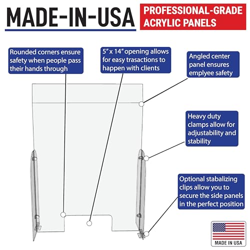 Plexiglass Sneeze Guard Barrier Screen with Angled Top and Transaction Cutout for Counter 30" x 42", Office, Desk, Table, Reception - Protects from Coughing and Sneezing