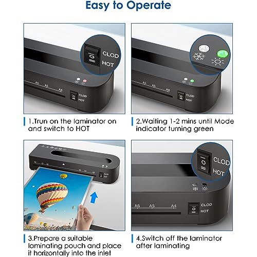 Laminator Machine with Indicator Light, Portable Personal Laminator, Never Jam 40 Laminating Pouches and 2Min Fast Warm-up, Low Noise and 115°C-145°C Temperature Adjusted, for Office, School