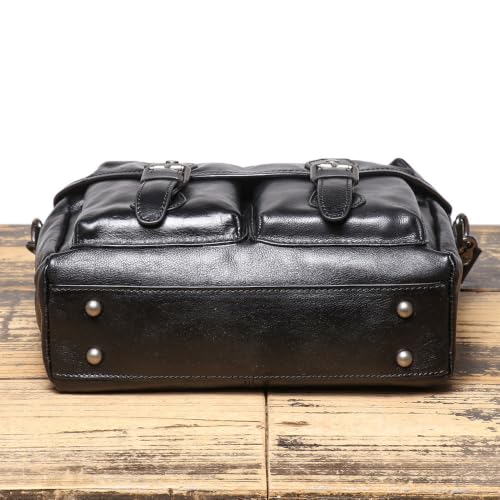 AWMGPDDBTO Briefcases for Men Men's Leather Messenger Bag, Black