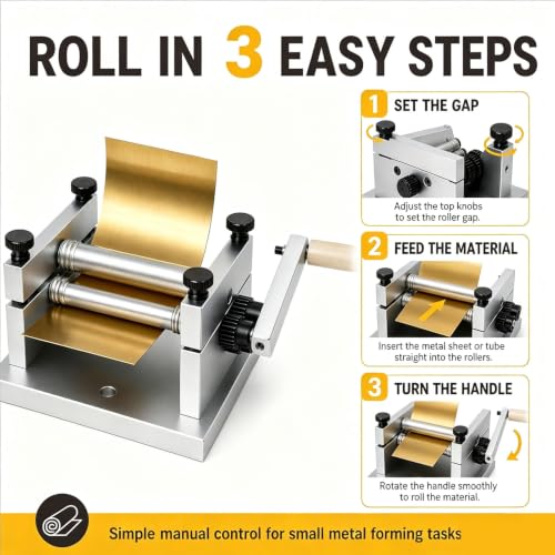 STDZQCWY Manual Sheet Metal Rolling Machine, DIY Hand Crank Bending Roller, 60mm Max Working Width, for Soft Metal Sheet and Tubing, Model Making Bench Top Rolling Tool