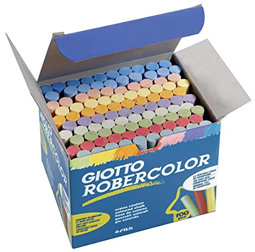 GIOTTO Robercolor Colour Chalk, 100 Assorted Colours x Round Chalk Pack, Dustless & Super Washable, Ideal for Children, Parties and Schools