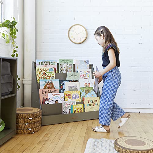 ECR4Kids 5-Shelf Wooden Book Display, Single-Sided Bookshelf, Grey Wash