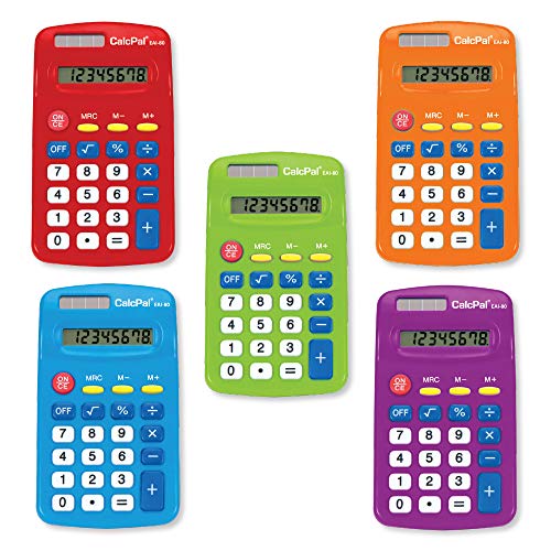 EAI Education CalcPal EAI-80 Basic Solar Calculator, Dual-Power for School, Home or Office: Assorted Colors - Set of 10