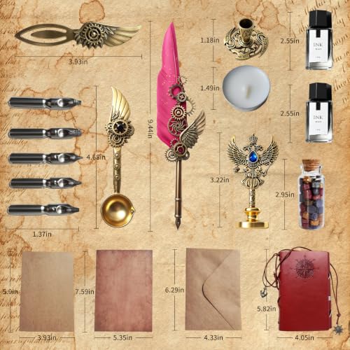 KaiyonHaven Aegis,Steampunk Quill,Calligraphy Kit,14PCS Wax Seal,Burgundy