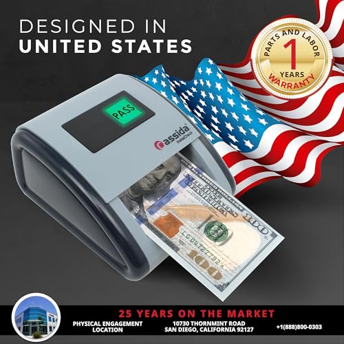 Cassida InstaCheck Small Footprint, Easy to Read Automatic Counterfeit Detector with Infrared, Magnetic and Ultraviolet Sensors, Compact and Lightweight Grey 11-3/4" x 9-1/2 (Pass/Fail)