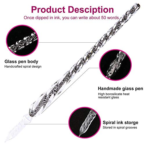 Thyggzjbs Handmade High Borosilicate Glass Glass Dip Pen Ink Set-Crystal Pen with 12 Colorful Inks for Art, Writing, Signatures, Calligraphy, Decoration, Gift