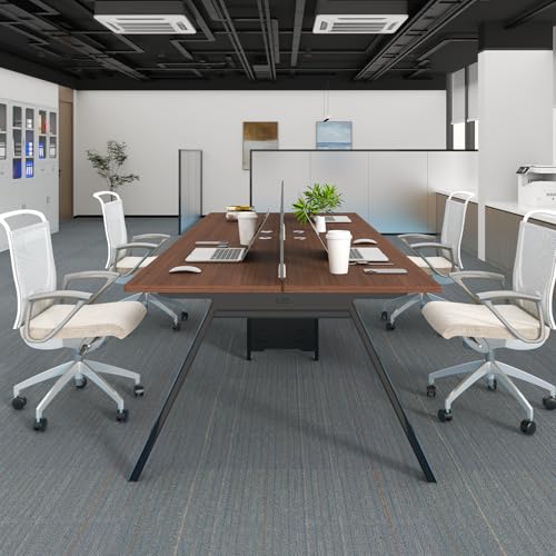 CUFEFi Office Cubicle Desk, Modular Workstation with Privacy Panels, Durable Work Surface and Built-in Cable Management, for Startups, Call Centers and Professional Offices (Brown, 4Person-94.5in)