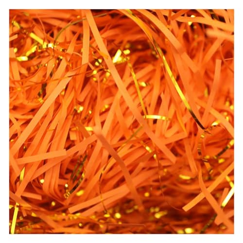 ETAZMDITE Shredded Paper for Gift Boxes, Glitter Shredded Tissue Paper Multicolor Gift Filling Material With Gold Threads 500g-1000g(Orange,1000 g)