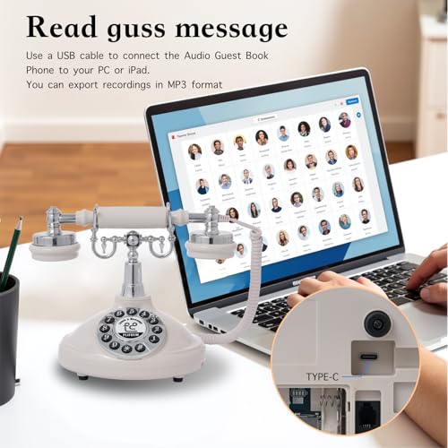 PLIFOEW Audio Guest Book Wedding Phone,Audio Guestbook Phone Vintage Style Audio Message Voicemail for Graduation Retirement Party Birthdays Baby Shower Special Occasions (Beige)
