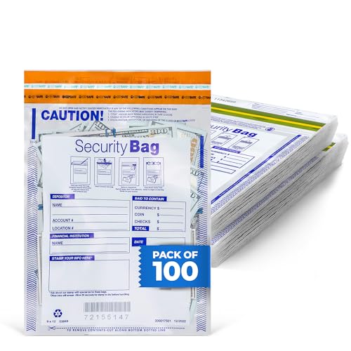 Clear Plastic Bank Deposit Bags | Tamper-Evident Cash Deposit Bag | Tear-Off Receipt | Heavy-Duty 9" x 12" | 100 pcs | ABC Check Printing