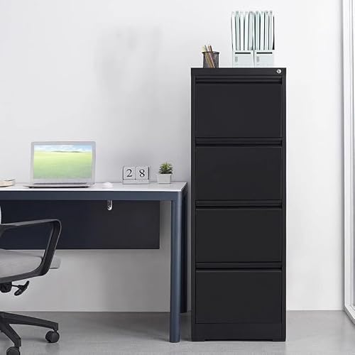 4 Drawer Vertical File Cabinet with Lock, Black Metal Filing Cabinet