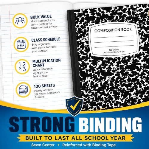 ENVO Composition Notebooks, College Ruled Composition Notebook, Black Marble Covers Composition Notebook, 100 sheets, Bulk (48, College Ruled)