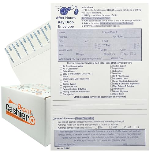 400 Cashier Depot - After Hours Key Drop Envelopes AH69W, 6" x 9", White 28lb Paper, Open End, Peel & Seal, Night Drop Service Envelopes for Auto Repair Shops, Garages & Car Dealers, 400 Count