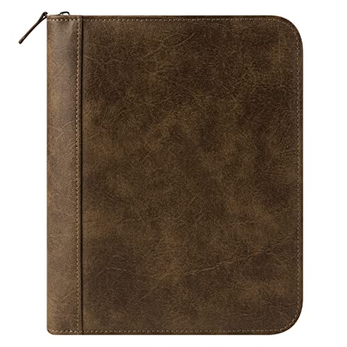 FranklinCovey - FC Basics Ring-Bound Binder for FranklinCovey Planners | Distressed Simulated Leather - Zipper Binder (Classic, Brown)