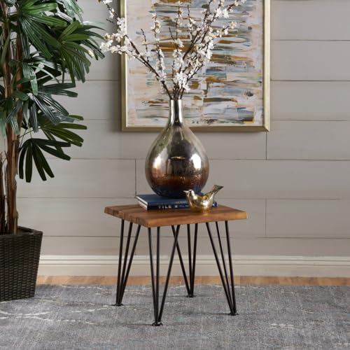 Hassyee Industrial Metal and Wood Chair Sets with Coffee Table for Indoor, Outdoor, Chic Armless Chair Sets/Table for Dining Room, Waiting Room, Kitchen, Office, Restaurant (Teak 3)