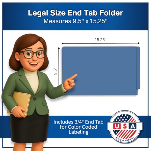 Blue File Folders, Doctor Stuff, Legal Size Reinforced End Tab Folder, 14 pt Stock, Carton of 250
