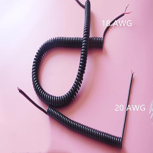 Coiled Mains Flex Curly Spring Cord 2 Core 22AWG Cable Stretch 1M to 10M