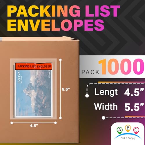 ABC PACK & SUPPLY Packing List Envelopes, Clear with Red Panel Packing List Enclosed, 4.5 x 5.5 Inch, Self Seal Document Pouches 2 Mil Polyethylene, Pack of 1000