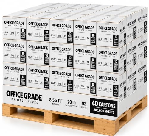 Printer Paper Office Grade 8.5 x 11 | 20 lb Copy Paper | 92 Bright | 40 Cartons | 200,000 Sheets