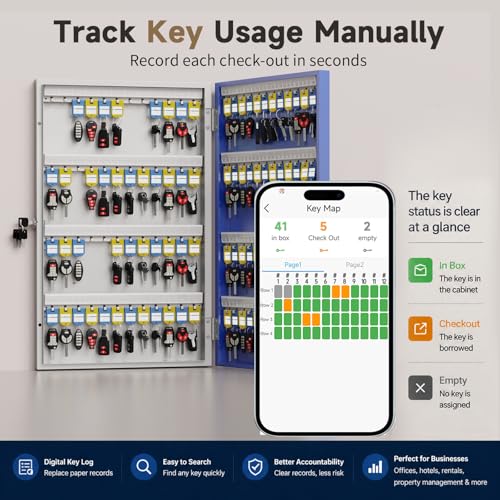 WeHere 96-Key Smart Key Lock Box, Wall-Mount Key Cabinet with Key Management App(Track Key Borrow/Return), Keypad, Bluetooth & WiFi Unlock (Sold Separately) for Commercial, School, Rental, Office