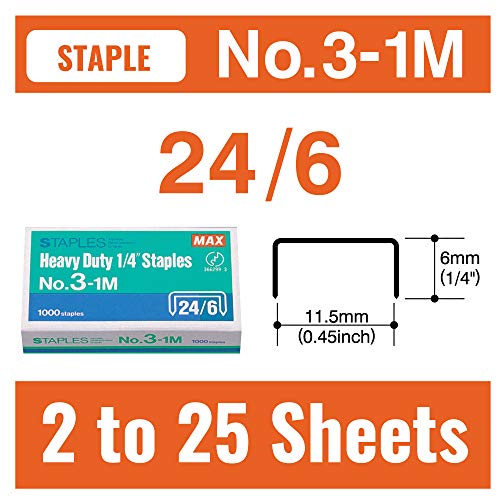 Max HD-3DF Medium-Capacity Flat-Clinch Heavy-Duty Stapler, 75 Sheet Cap, Gray