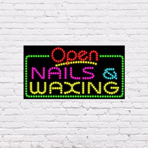 LED Open Nails & Waxing Sign for Retail Business Displays | Advertising Electronic Light Up Sign for Windows Walls |17"h x 31"w x 2"d