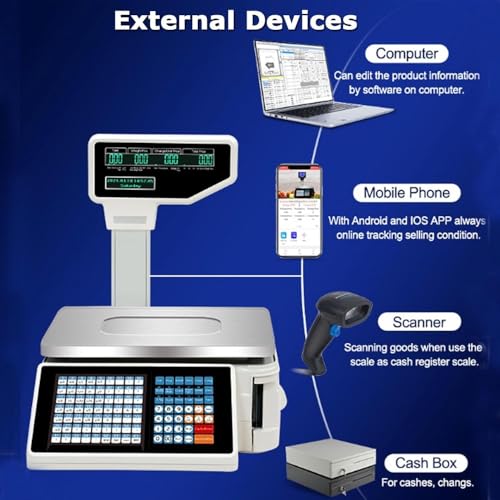 UYTROPLK Digital Price Computing Scale Thermal Printer,Commercial Double-Sided Display Price Label Printing Scale Electronics Barcode Scale Cash Register for Supermarket