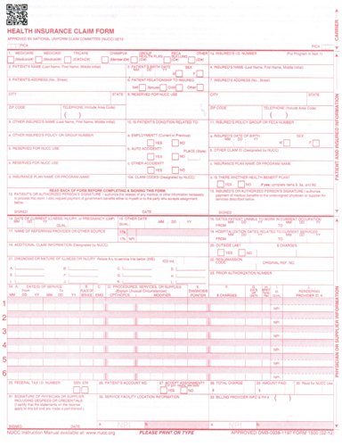 New CMS 1500 Medical Claim Forms, HCFA, Approved (Version 02/12) - 1500 Sheets
