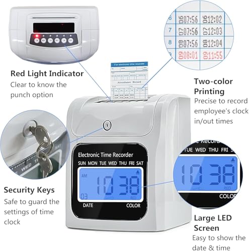 Time Clock Bundle Punch Machine Auto-Align Employee Automatic Paper Time Recorder Offline Punch Clock for Small Business, Units